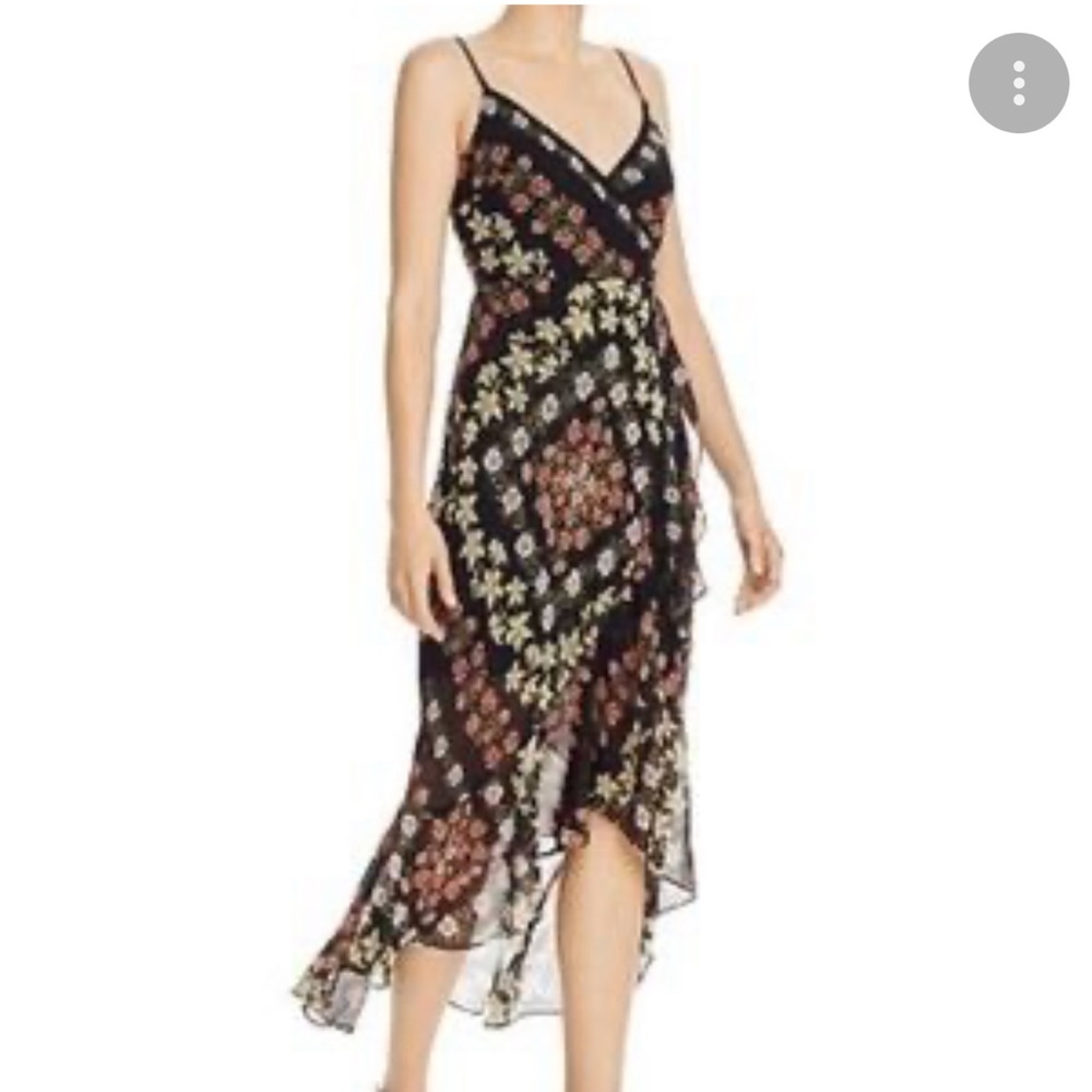 Boho Black Floral Print midi hi low Dress
